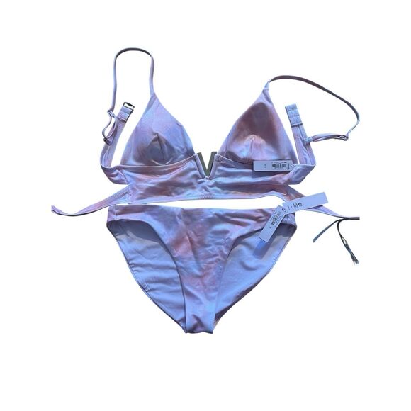 Victoria Secret Swim Bikini Top & Bottom Pink Purple Shimmer Gold V NWT Size S - Picture 1 of 3